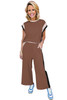 Chestnut Color Block Detail Casual Two-piece Outfit