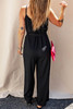 Black Textured Belted Wide Leg Sleeveless Jumpsuit