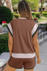 Coffee Contrast Trim Cap Sleeve Tee Shorts Set