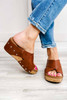 Chestnut Toe Ring Cross Cutout Studded Wedge Slippers Chestnut Toe Ring Cross Cutout Studded Wedge Slippers