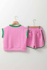 Pink Contrast Trim Cable Textured Shorts Set Pink Contrast Trim Cable Textured Shorts Set