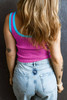 Bright Pink Colorblock Edge Ribbed Knit U Neck Tank Top