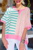 Pink Stripe Contrast Patchwork Oversized T Shirt Pink Stripe Contrast Patchwork Oversized T Shirt