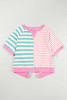 Pink Stripe Contrast Patchwork Oversized T Shirt Pink Stripe Contrast Patchwork Oversized T Shirt