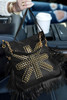Black PU Leather Rivet Fringed Large One Shoulder Bag