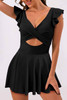 Black 2-tone Patchwork Crossed Cutout One Piece Swimdress