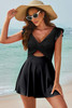 Black 2-tone Patchwork Crossed Cutout One Piece Swimdress