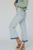 Beau Blue Acid Wash Contrast Edge Pocketed Cropped Jeans