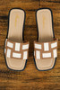 Beige Two Tone Contrast PU Leather Square Toe Slippers