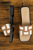 Beige Two Tone Contrast PU Leather Square Toe Slippers