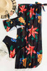 Black 3pcs Floral Twist Front Bikini with Cover-up Swimsuit