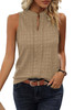 Light French Beige Lattice Textured Split Neck Tank Top