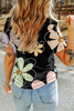 Black Summer Flower Print Casual Round Neck T Shirt Black Summer Flower Print Casual Round Neck T Shirt