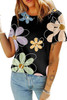 Black Summer Flower Print Casual Round Neck T Shirt Black Summer Flower Print Casual Round Neck T Shirt