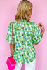 Green Abstract Print Button Back Ruffled High Neck Blouse Green Abstract Print Button Back Ruffled High Neck Blouse
