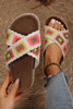 White Geometric Woven Crisscross Strap Platform Slippers