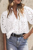 White Flower Embroidered Hollow-out Puff Sleeve Blouse White Flower Embroidered Hollow-out Puff Sleeve Blouse