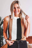 Khaki Stripe Color Block Sleeveless Knitted Sweater Vest