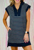 Navy Blue Quarter Zip Collared Cap Sleeve Mini Dress