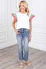 White Contrast Ricrac Floral Sleeve Top White Contrast Ricrac Floral Sleeve Top