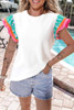 White Contrast Ricrac Floral Sleeve Top White Contrast Ricrac Floral Sleeve Top