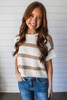 Khaki Stripe Dropped Short Sleeve Lightweight Knitted Top
