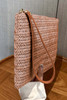 Chestnut Straw Woven Wrist Strap Zipper Large Wallet