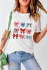 White Stripe and Star Bowknot Graphic Tee