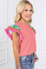 Peach Blossom Contrast Ricrac Floral Sleeve Top Peach Blossom Contrast Ricrac Floral Sleeve Top