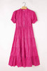 Rose Red Flower Mock Neck Puff Sleeve Tiered Maxi Dress