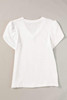 White V Neck Petal Sleeve Waffle Knit T-Shirt
