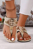 Beige Metal Décor Leather Thong Slippers Beige Metal Décor Leather Thong Slippers