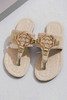 Beige Metal Décor Leather Thong Slippers Beige Metal Décor Leather Thong Slippers