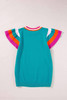Turquoise Contrast Flutter Sleeves Knitted Sweater T Shirt