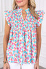 Sky Blue Shirred Yoke Ruffled Abstract Printed Blouse Sky Blue Shirred Yoke Ruffled Abstract Printed Blouse