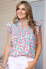 Sky Blue Shirred Yoke Ruffled Abstract Printed Blouse Sky Blue Shirred Yoke Ruffled Abstract Printed Blouse