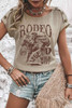 Smoke Gray RODEO Cowboy Graphic Buttoned Batwing Sleeve T Shirt