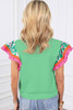 Light Green Contrast Ricrac Floral Sleeve Top Light Green Contrast Ricrac Floral Sleeve Top