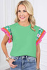 Light Green Contrast Ricrac Floral Sleeve Top Light Green Contrast Ricrac Floral Sleeve Top