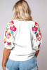 White Floral Embroidered Ricrac Puff Sleeve Textured Blouse White Floral Embroidered Ricrac Puff Sleeve Textured Blouse