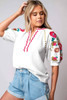 White Floral Embroidered Ricrac Puff Sleeve Textured Blouse White Floral Embroidered Ricrac Puff Sleeve Textured Blouse