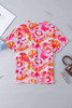 Rose Red Abstract Print V Neck Summer Blouse Rose Red Abstract Print V Neck Summer Blouse