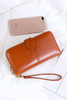 Cinnamon Faux Leather Zip Around Wrist Strap Long Wallet