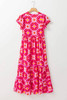 Strawberry Pink Geo Print V-neck Maxi Dress