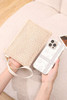 Beige Woven Zipper Wrist Strap Square Handbag
