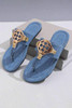 Dusk Blue Metal Décor Leather Thong Slippers Dusk Blue Metal Décor Leather Thong Slippers