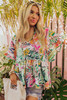 White Tropical Floral Print Ruffled Short Sleeve Blouse White Tropical Floral Print Ruffled Short Sleeve Blouse
