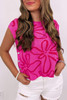 Bright Pink Button Sides Sleeveless Floral Knitted Top
