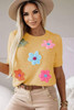 Yellow Cream Cute Flower Applique Short Sleeve Sweater Yellow Cream Cute Flower Applique Short Sleeve Sweater