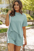 Iceland Blue Ribbed Textured Knit Loose Fit Tee and Shorts Set